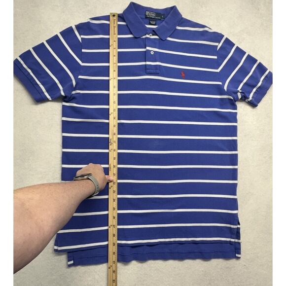 Polo by Ralph Lauren Shirt Red Pony Mens‎ Large Medium Blue With White Stripes - Picture 4 of 7